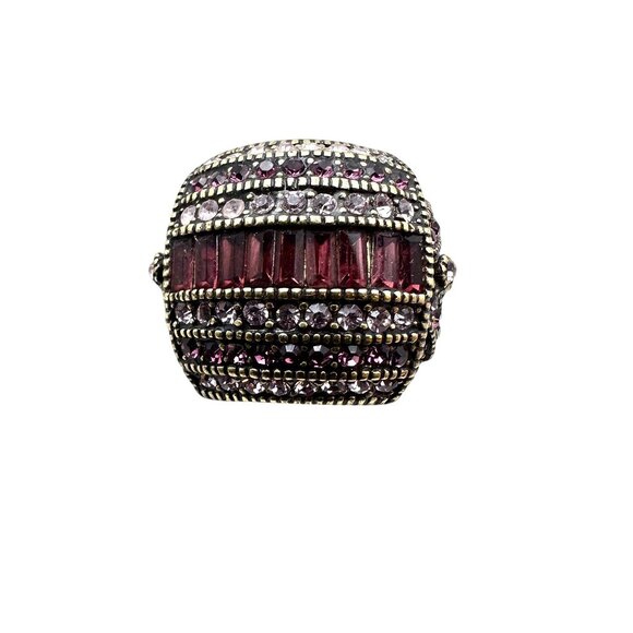 Heidi Daus Purple Crystal Bronze Statement Ring Size 6